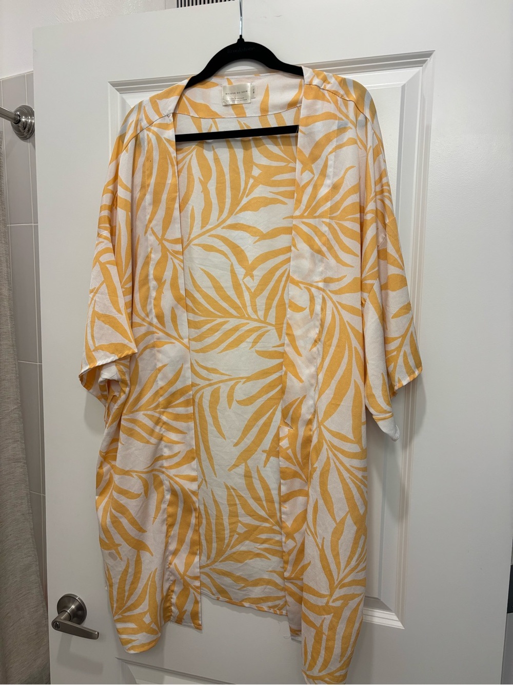 Maison Du Soir White and Yellow Leaf-Print Swim Coverup